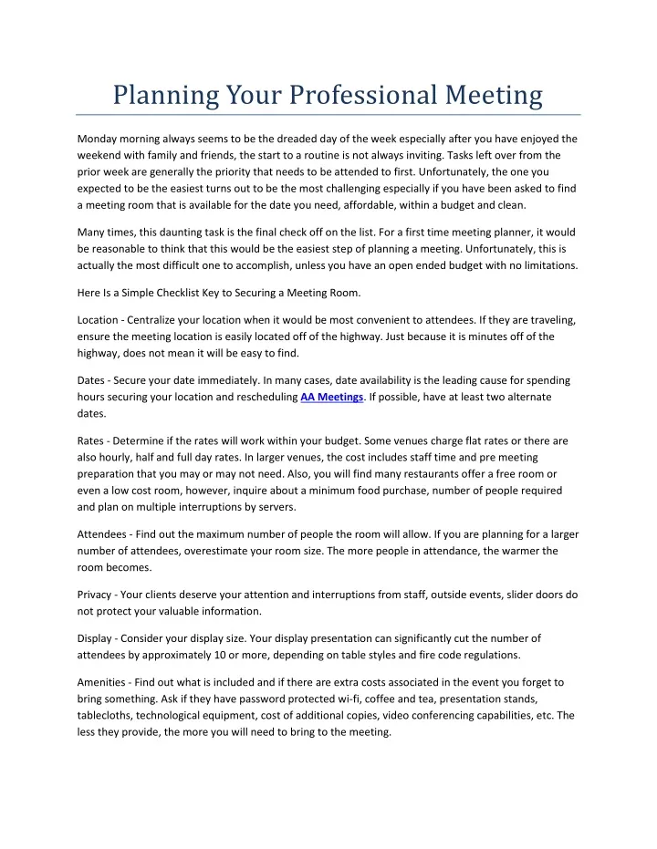 planning your professional meeting