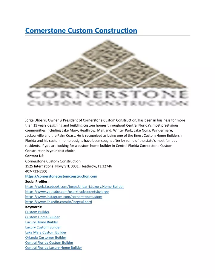 cornerstone custom construction