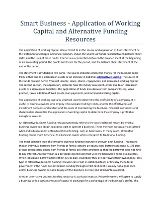 smart business application of working capital