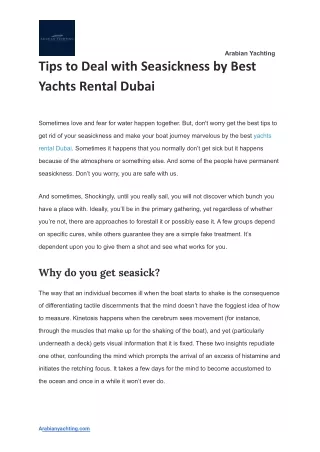 Tips to Deal with Seasickness by Best Yachts Rental Dubai