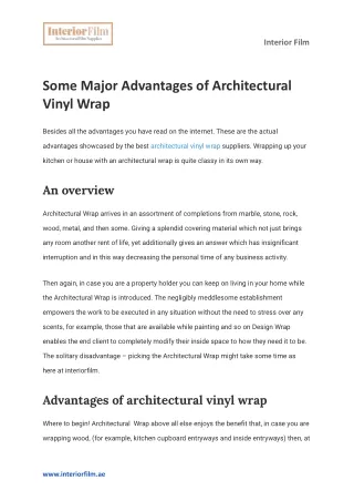 Some Major Advantages of Architectural Vinyl Wrap