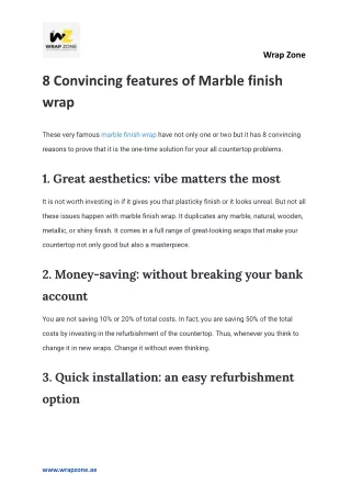 8 Convincing features of Marble finish wrap