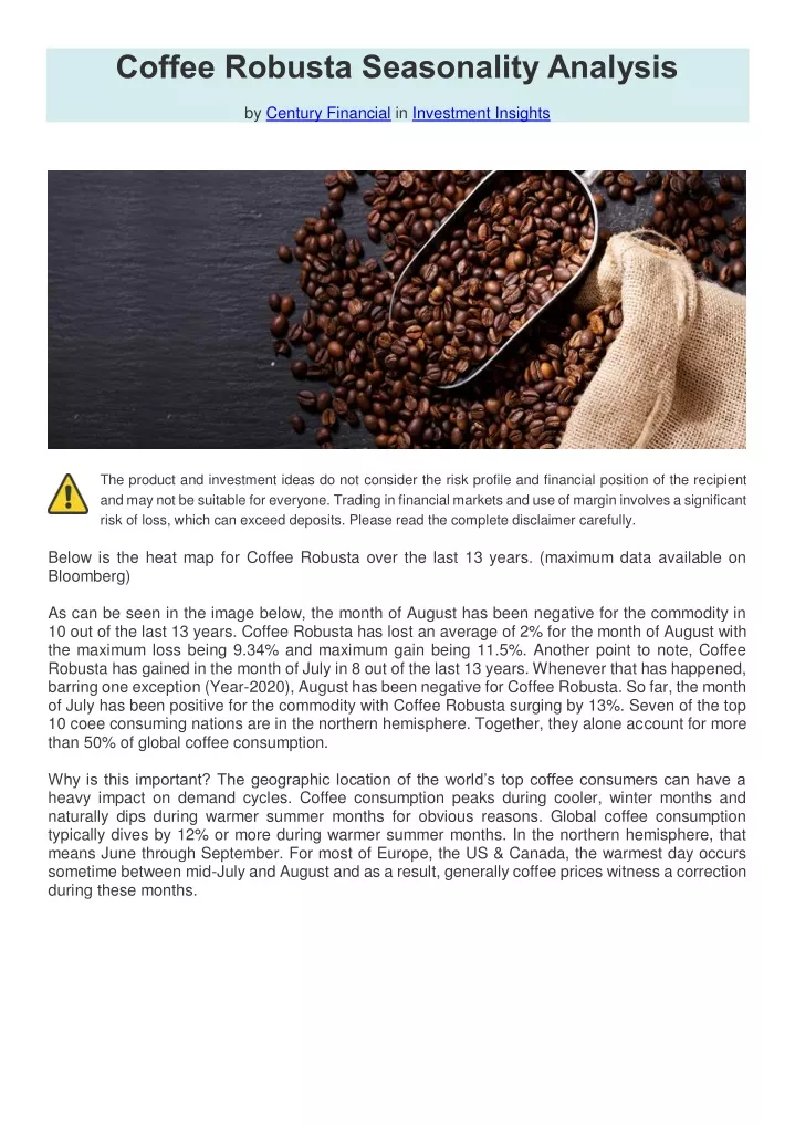coffee robusta seasonality analysis