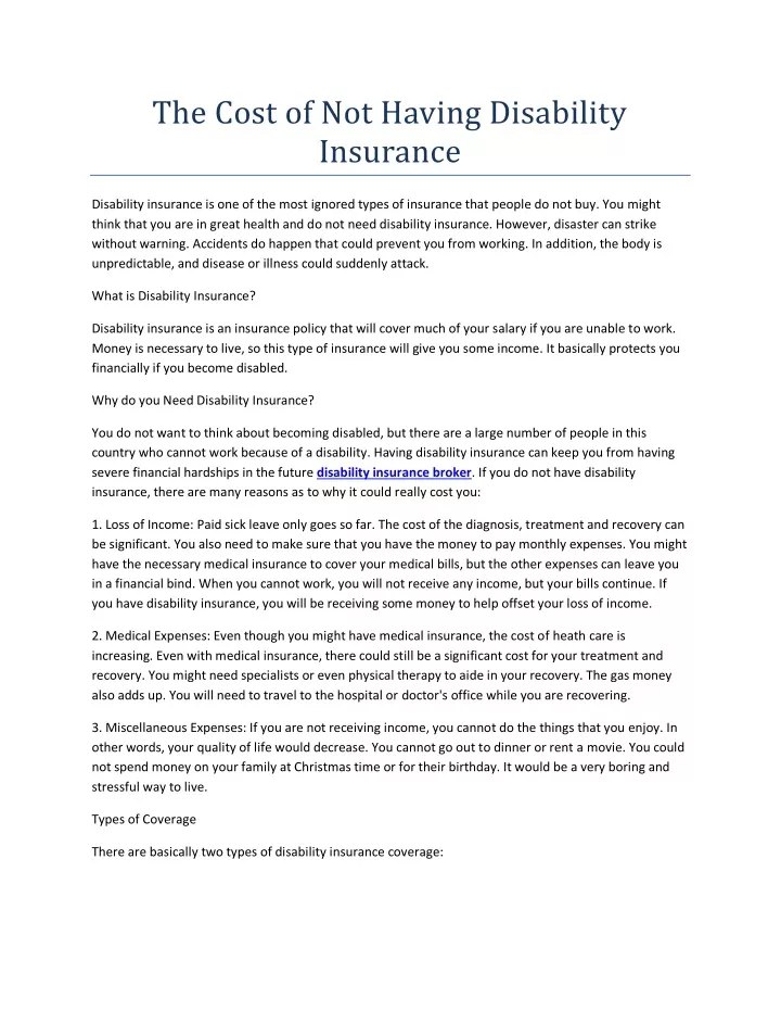 the cost of not having disability insurance