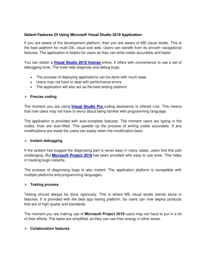 salient features of using microsoft visual studio