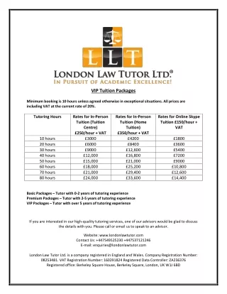 vip tuition packages