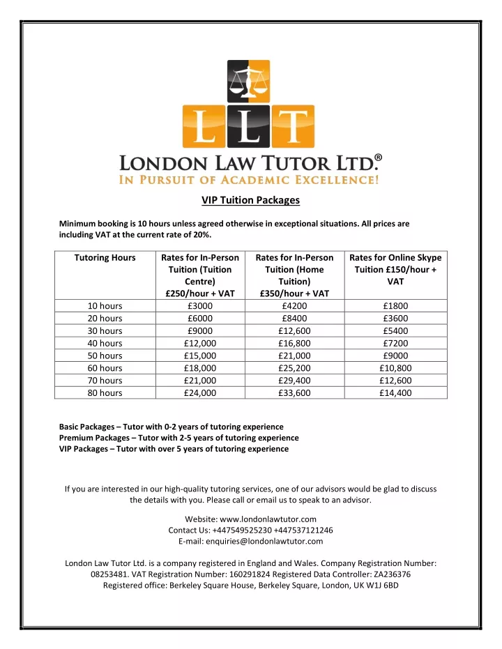 vip tuition packages