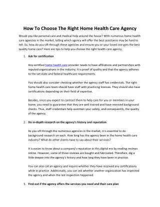 How To Choose The Right Home Health Care Agency
