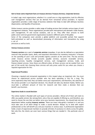 Get to know some important facts on Treasury Services