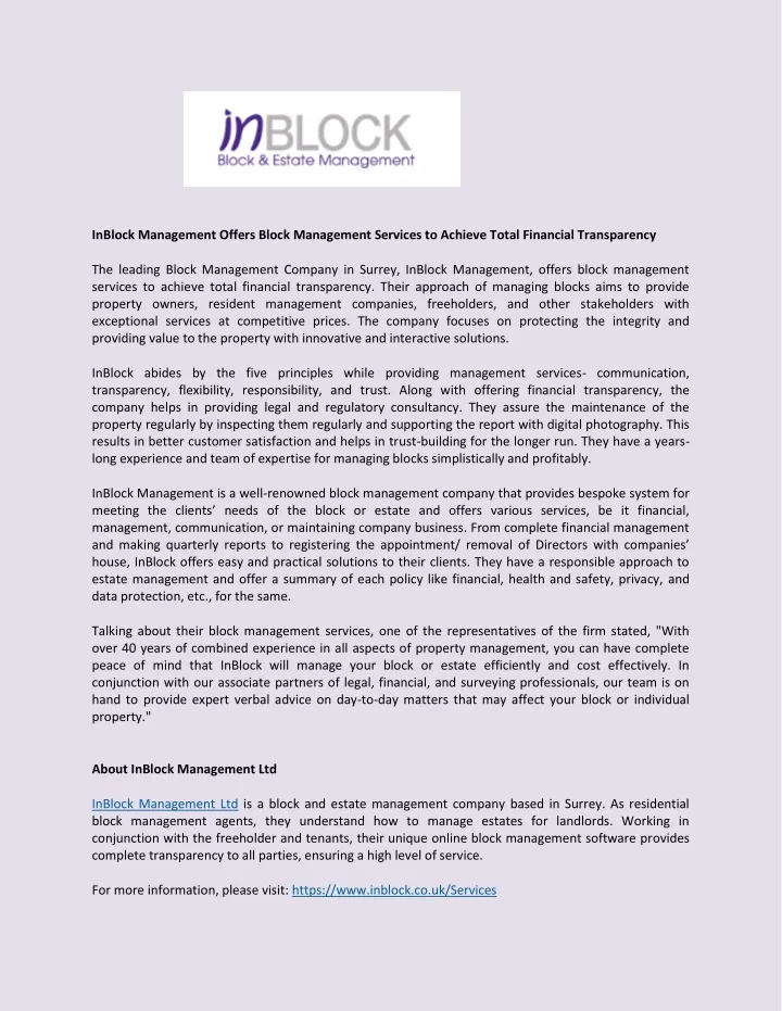inblock management offers block management