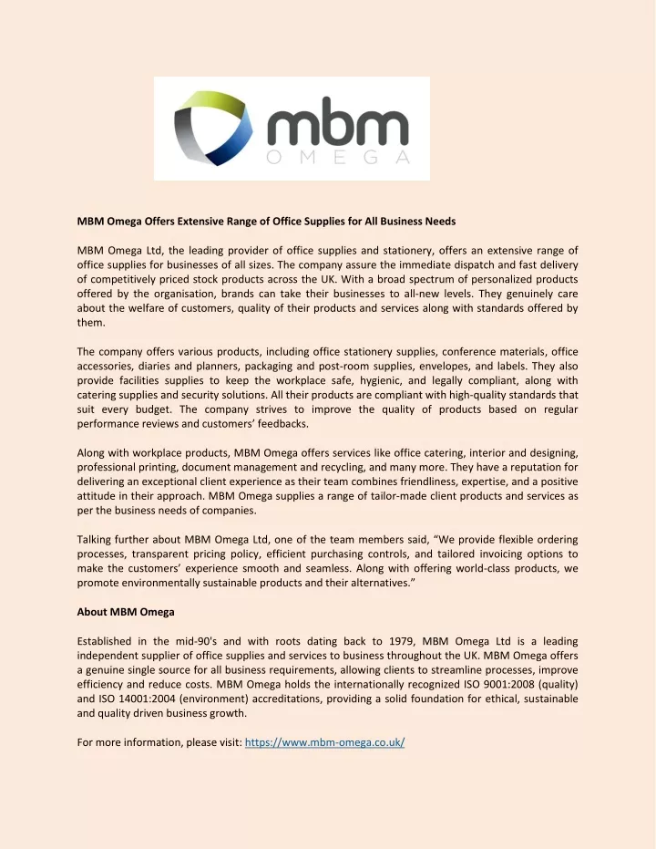 mbm omega offers extensive range of office