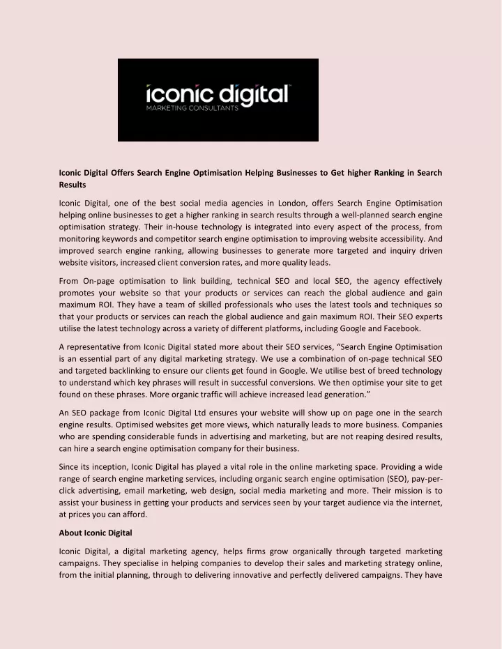 iconic digital offers search engine optimisation