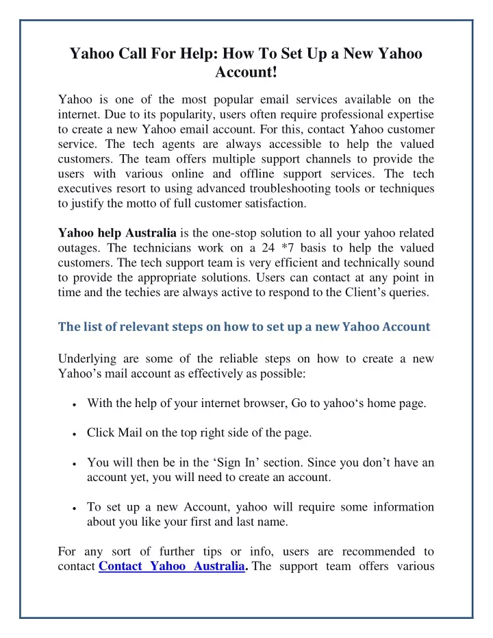 yahoo call for help how to set up a new yahoo