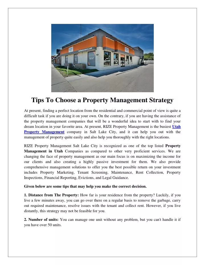 tips to choose a property management strategy