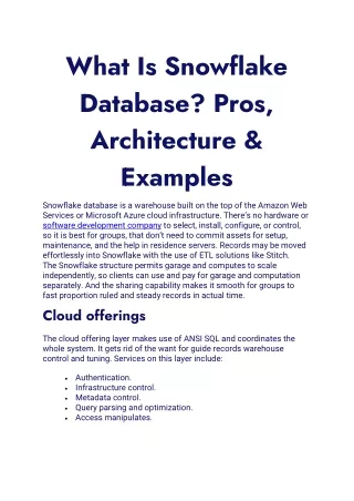what is snowflake database pros architecture