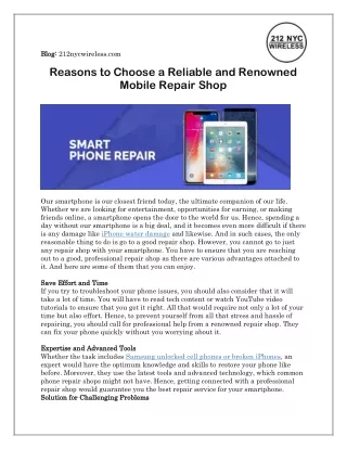 Reasons to Choose a Reliable and Renowned Mobile Repair Shop