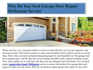 Why Do You Need Garage Door Repair Melbourne Service