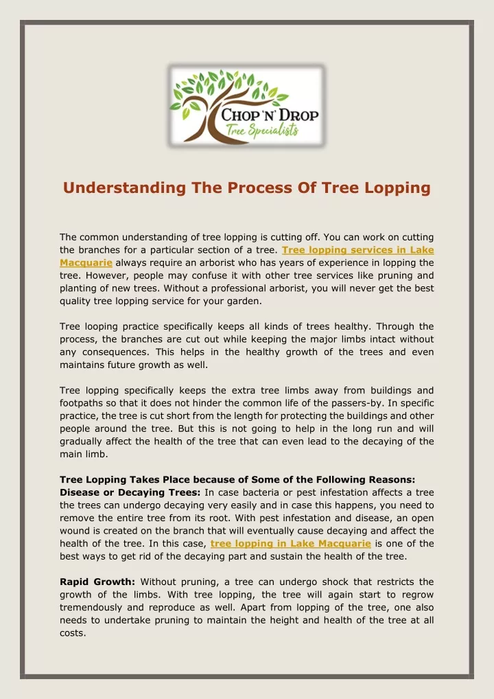 understanding the process of tree lopping