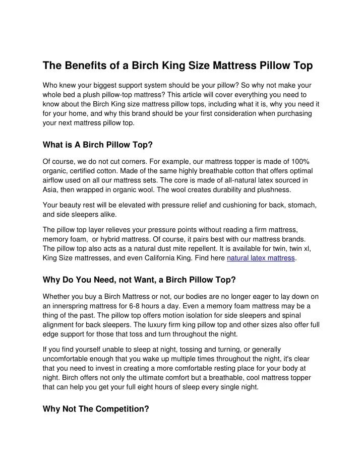 the benefits of a birch king size mattress pillow
