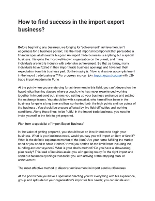How to find success in the import export business?