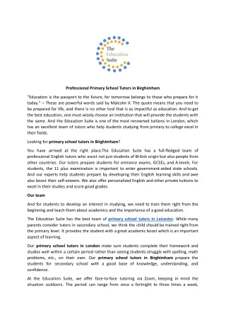 professional primary school tutors in birghimham