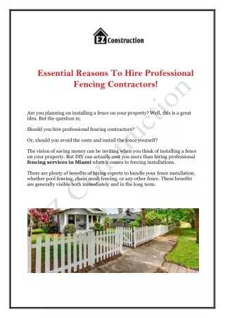 Essential Reasons To Hire Professional Fencing Contractors