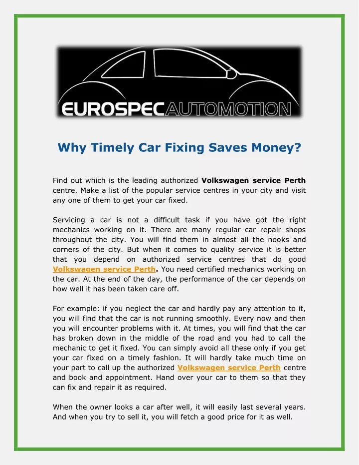 why timely car fixing saves money