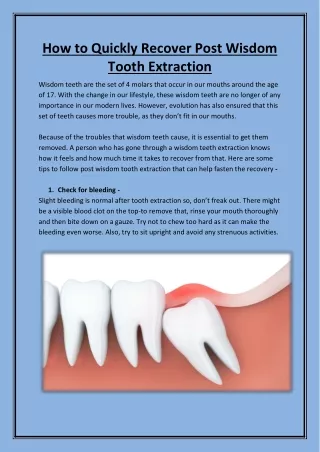How to Quickly Recover Post Wisdom Tooth Extraction