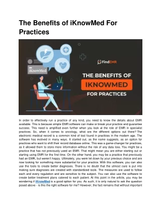 The Benefits of iKnowMed for Practices