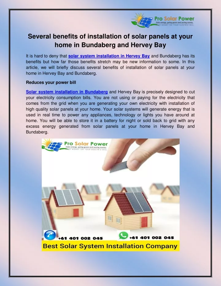 several benefits of installation of solar panels