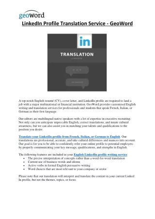 LinkedIn Profile Translation Service - GeoWord
