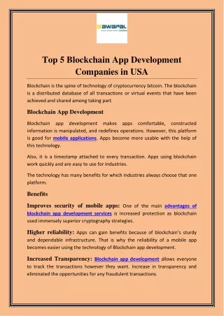 top 5 blockchain app development companies in usa