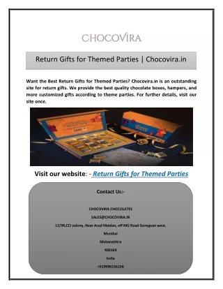 Return Gifts for Themed Parties | Chocovira.in