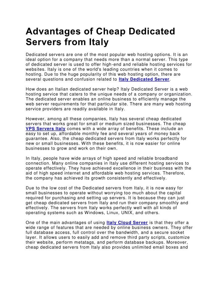 advantages of cheap dedicated servers from italy