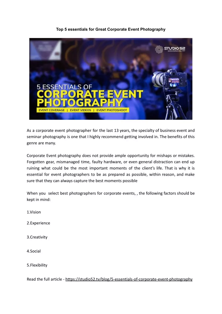 top 5 essentials for great corporate event