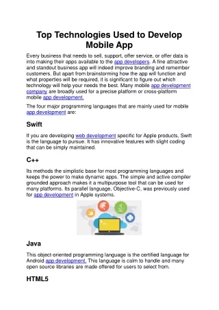 top technologies used to develop mobile app