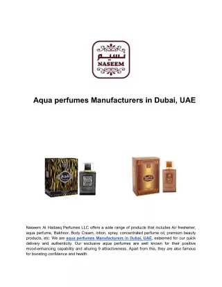 Aqua perfumes Manufacturers in Dubai, UAE