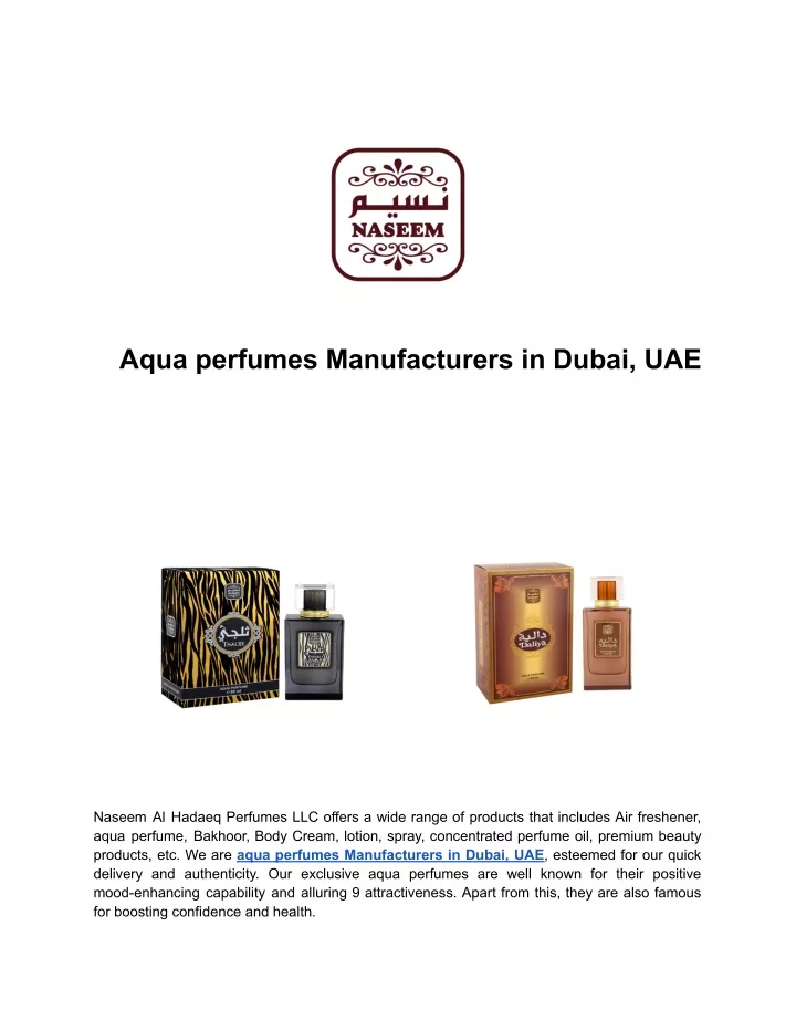 aqua perfumes manufacturers in dubai uae