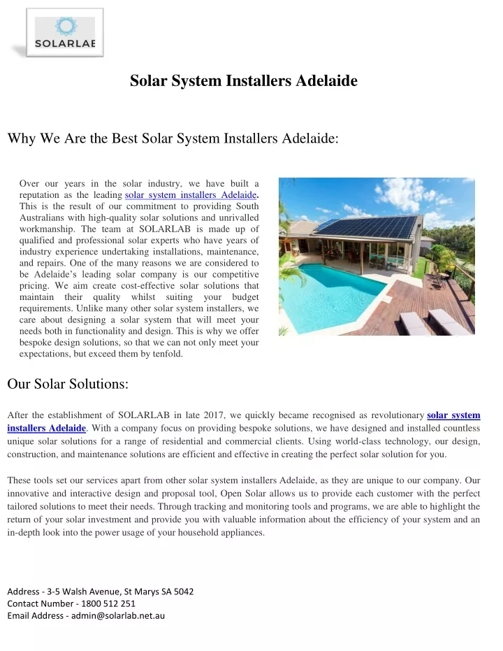 solar system installers adelaide