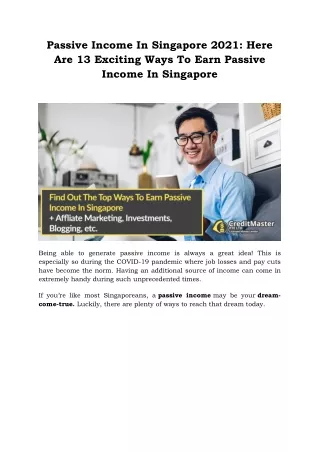 Best Way to earn passive income in Singapore