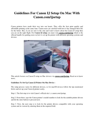 Guidelines For Canon IJ Setup On Mac With Canon.comijsetup
