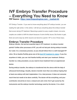 IVF Embryo Transfer Procedure – Everything You Need to Know