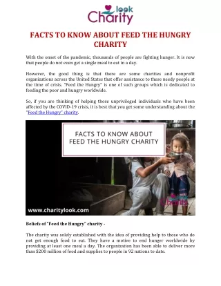 Facts to Know About Feed the Hungry Charity