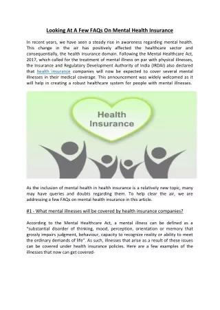 Looking at a Few FAQs on Mental Health Insurance