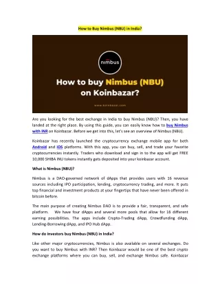 How to Buy Nimbus (NBU) Token in India?