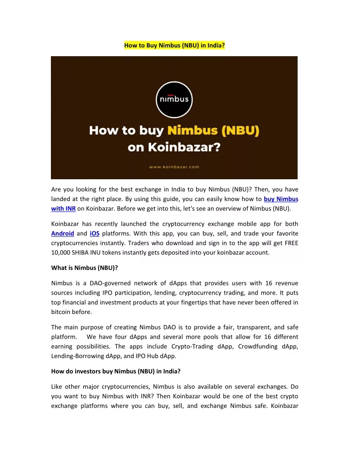 how to buy nimbus nbu in india
