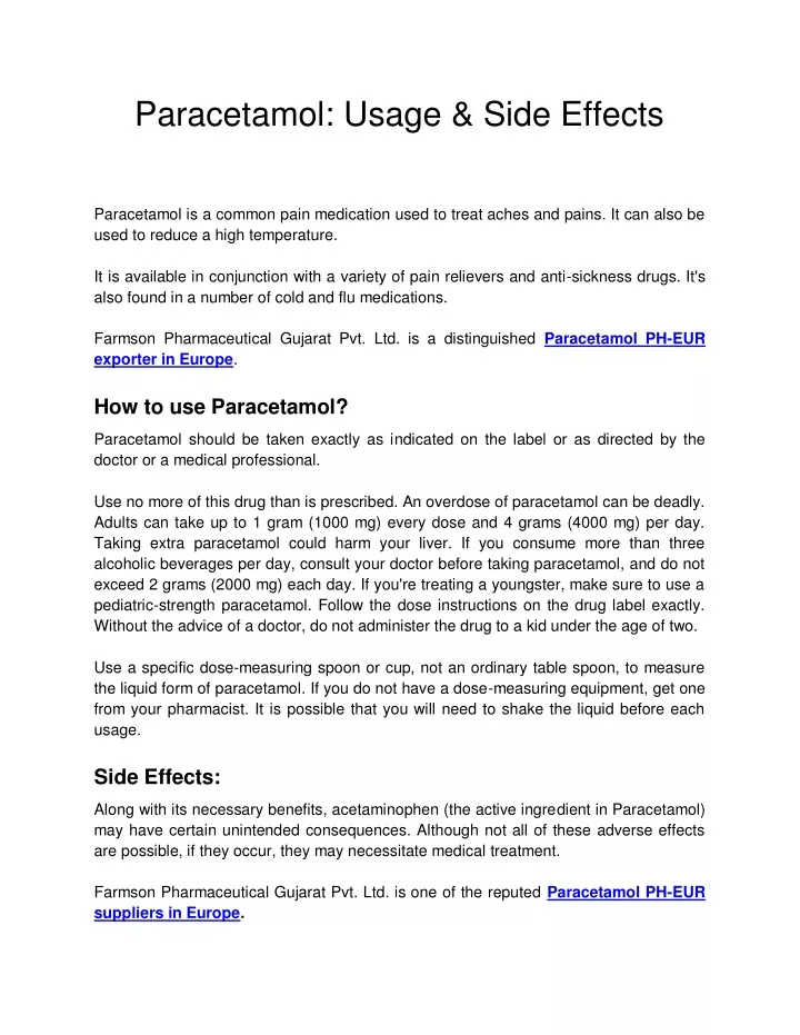paracetamol usage side effects
