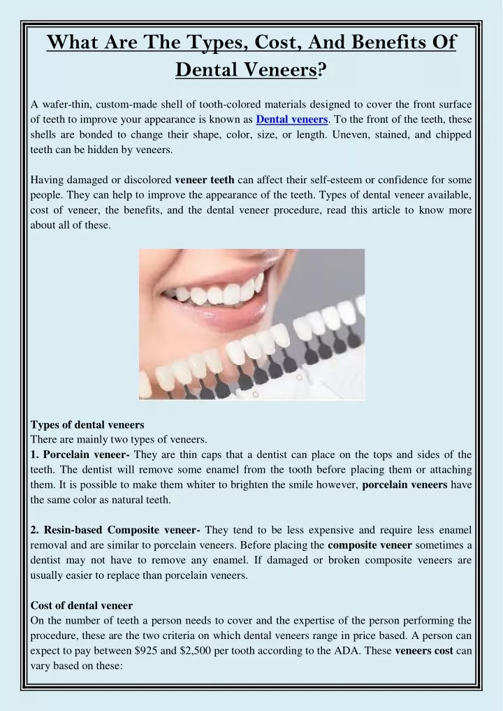 what are the types cost and benefits of dental