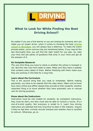 what to look for while finding the best driving