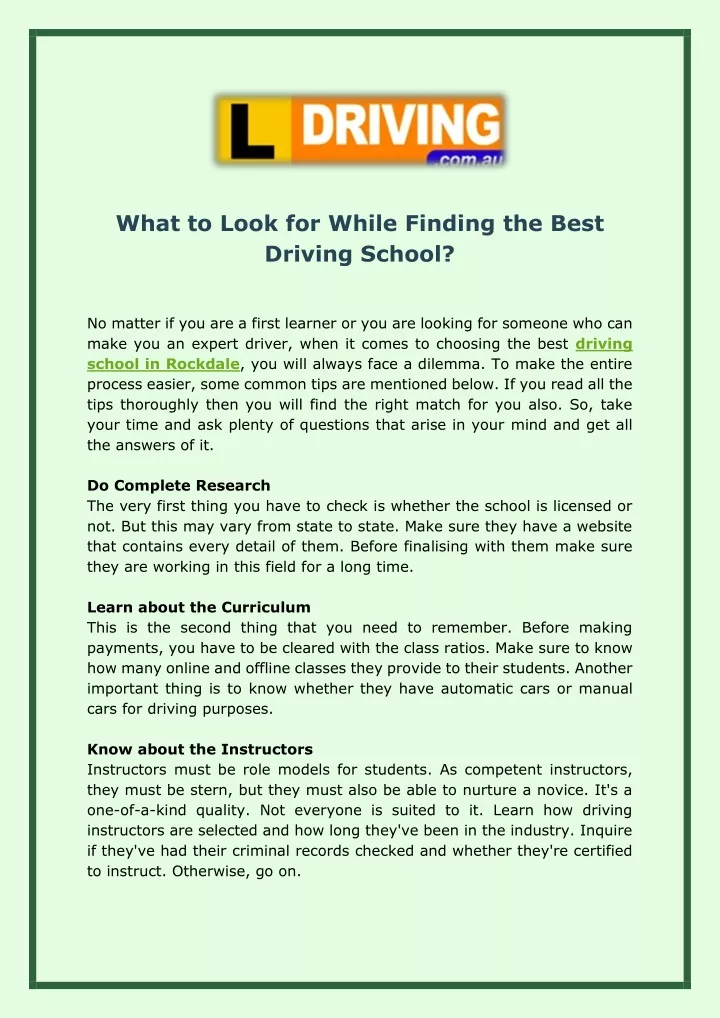 what to look for while finding the best driving